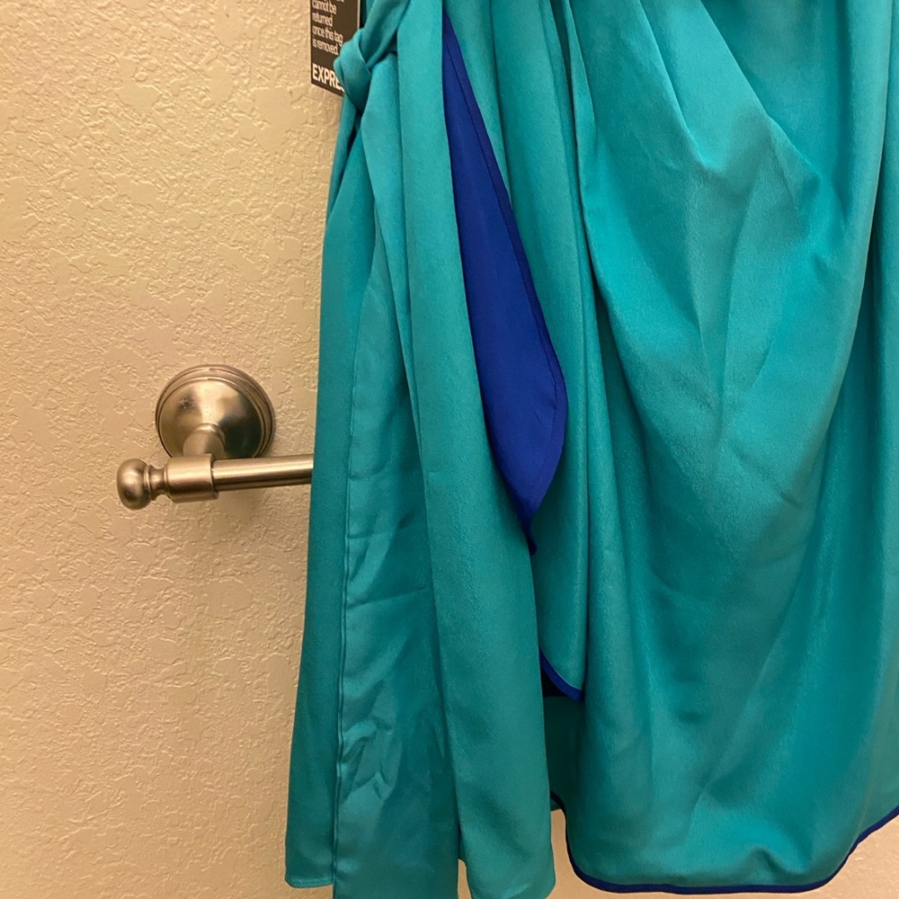 Strapless Express turquoise dress with side zipper. Wrap around tie. Size 10 - Picture 6 of 6